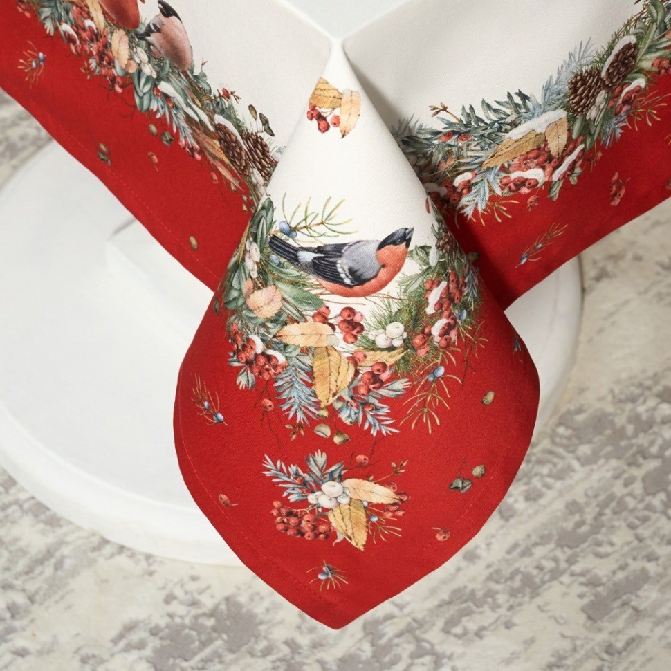 Скатерть "морозко.снегири" 160х220см ,красный, 100% хлопок,твил пропитка Lefard (850-745-21)