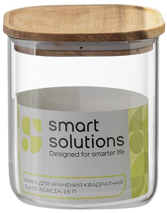 Банка для хранения квадратная glass acacia, 1,5 л (79981)