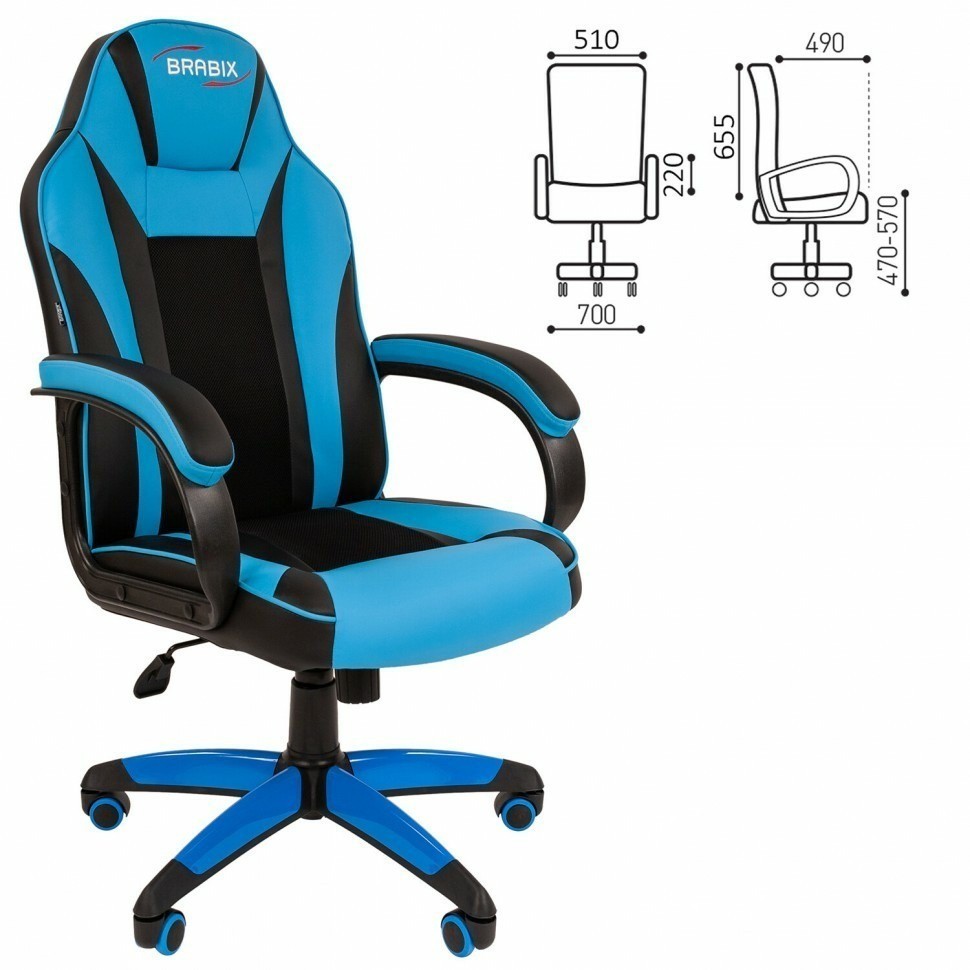 Кресло компьютерное BRABIX Tanto GM-171 TW/экокожа черное/голубое 532575 7083503 532575 (94603)