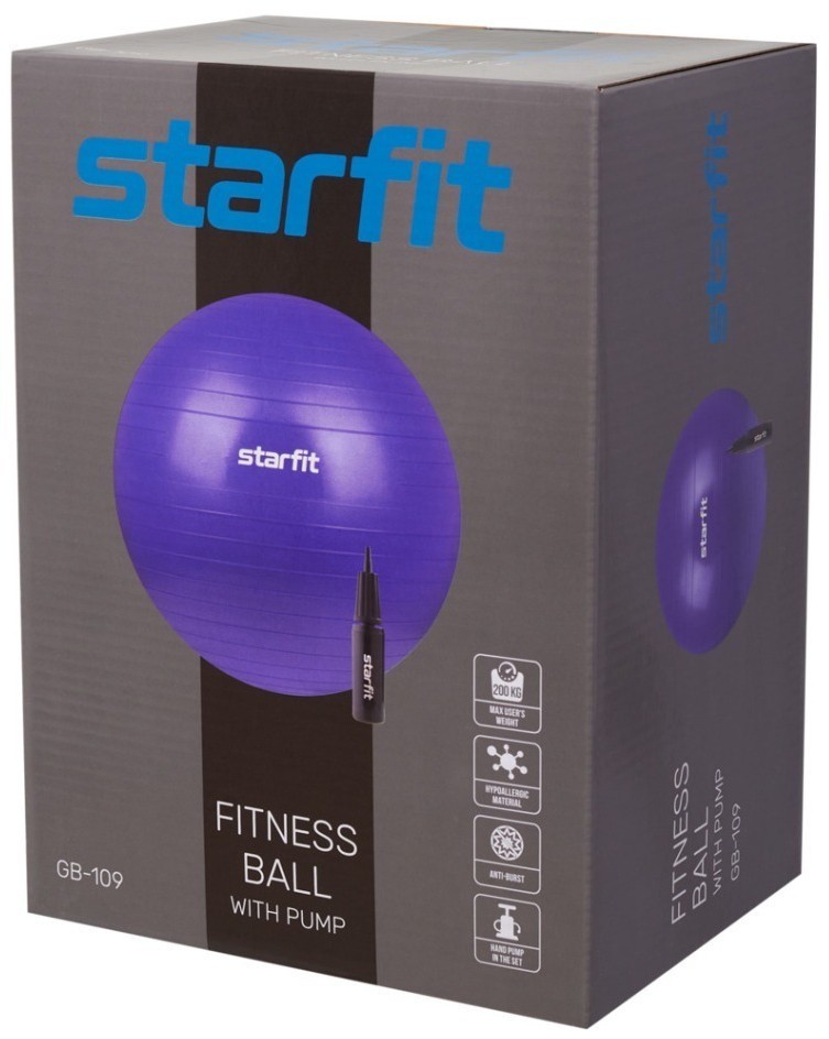 БЕЗ УПАКОВКИ Фитбол Starfit GB-109 антивзрыв, 1000 гр, с ручным насосом, синий, 65 см (2111670)