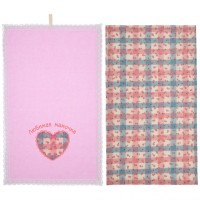 Набор полотенец из 2-х шт &quot;любимая мамочка&quot;,50х30см, махра роз+рогожка  роз. 100% хлопок SANTALINO (850-453-86)