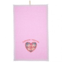 Набор полотенец из 2-х шт &quot;любимая мамочка&quot;,50х30см, махра роз+рогожка  роз. 100% хлопок SANTALINO (850-453-86)