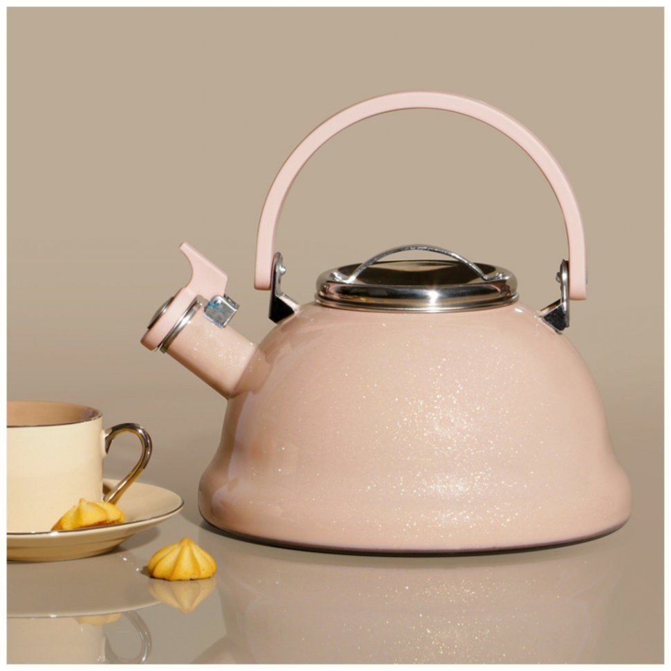 Чайник эмалированный со свистоком с эффектом металлик серия "deluxe" цв:розовый 2,5 л. 21х23 см Agness (901-103)
