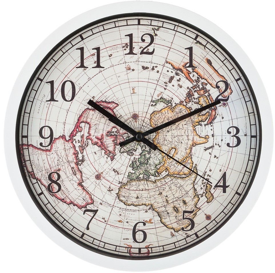 Часы настенные кварцевые "world map" диаметр=31 см. диаметр циферблата=27,5 см. Lefard (220-378)