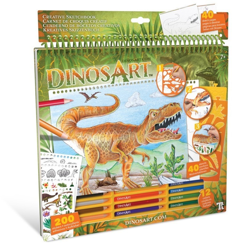 Серия Dino: Набор для раскрашивания (40 скетч страниц, 40 трафаретов, 12 цветных карандашей) (15206_NSDA)