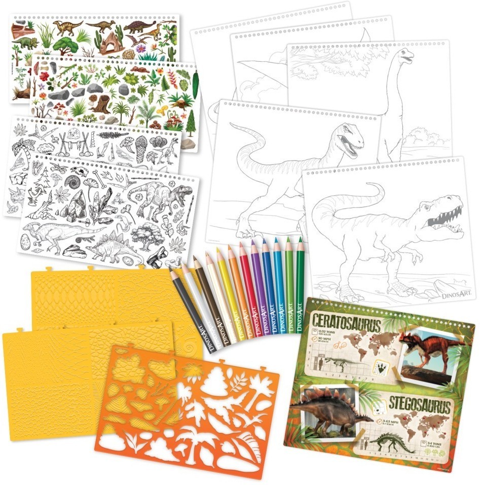 Серия Dino: Набор для раскрашивания (40 скетч страниц, 40 трафаретов, 12 цветных карандашей) (15206_NSDA)