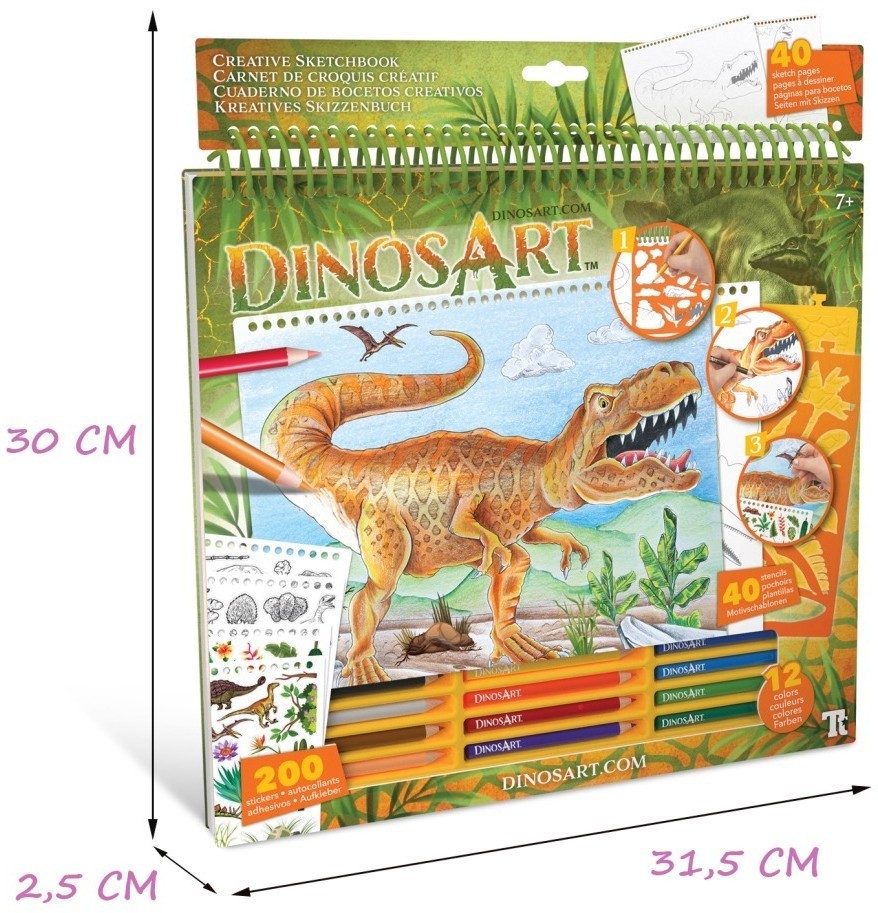 Серия Dino: Набор для раскрашивания (40 скетч страниц, 40 трафаретов, 12 цветных карандашей) (15206_NSDA)