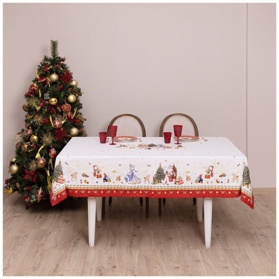 Скатерть "с новым годом" 110х140см ,красный,100% хлопок,твил с пропиткой SANTALINO (850-725-27)