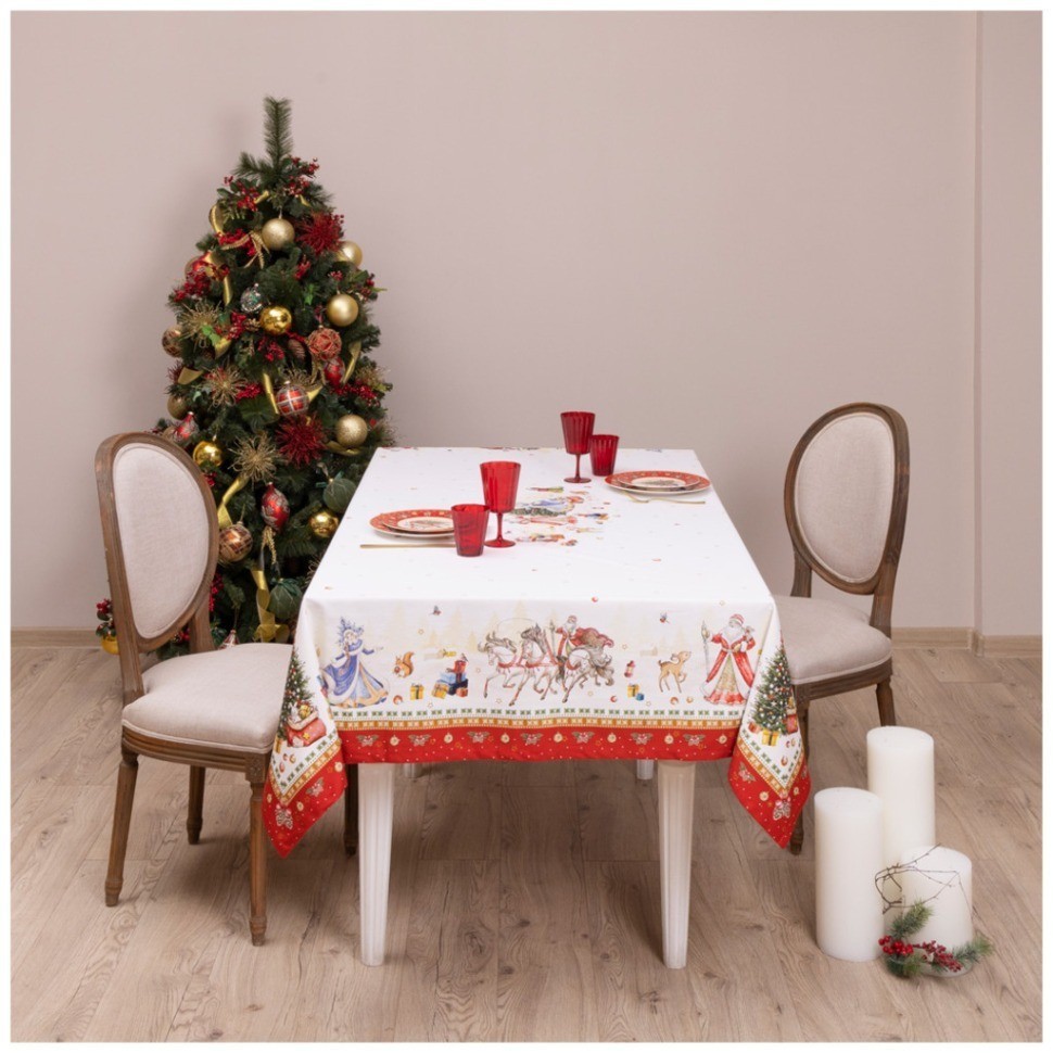 Скатерть "с новым годом" 110х140см ,красный,100% хлопок,твил с пропиткой SANTALINO (850-725-27)