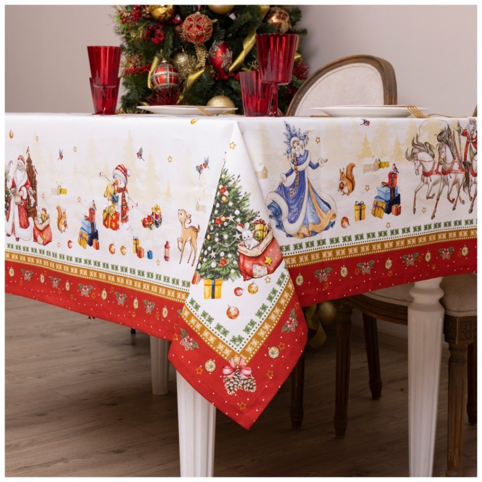 Скатерть "с новым годом" 110х140см ,красный,100% хлопок,твил с пропиткой SANTALINO (850-725-27)