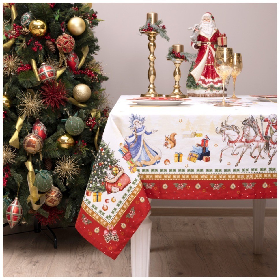 Скатерть "с новым годом" 110х140см ,красный,100% хлопок,твил с пропиткой SANTALINO (850-725-27)