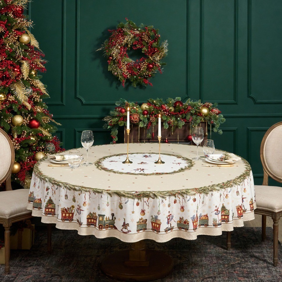 Скатерть круглая  "щелкунчик" ,220см бежевый 100% хлопок , твил Lefard (850-757-26)