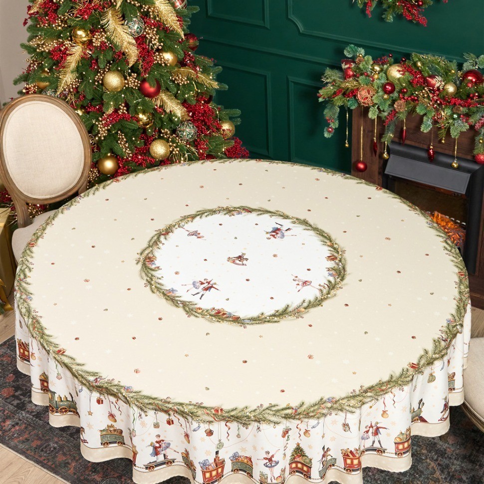 Скатерть круглая  "щелкунчик" ,220см бежевый 100% хлопок , твил Lefard (850-757-26)