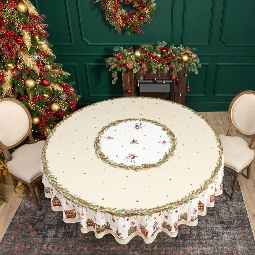 Скатерть круглая  "щелкунчик" ,220см бежевый 100% хлопок , твил Lefard (850-757-26)