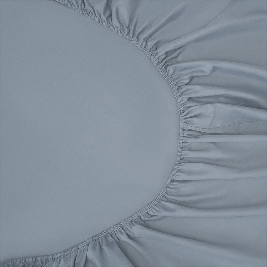 Простыня на резинке из сатина джинсово-синего цвета с брашинг-эффектом из коллекции essential, 160х200х30 см (76102)