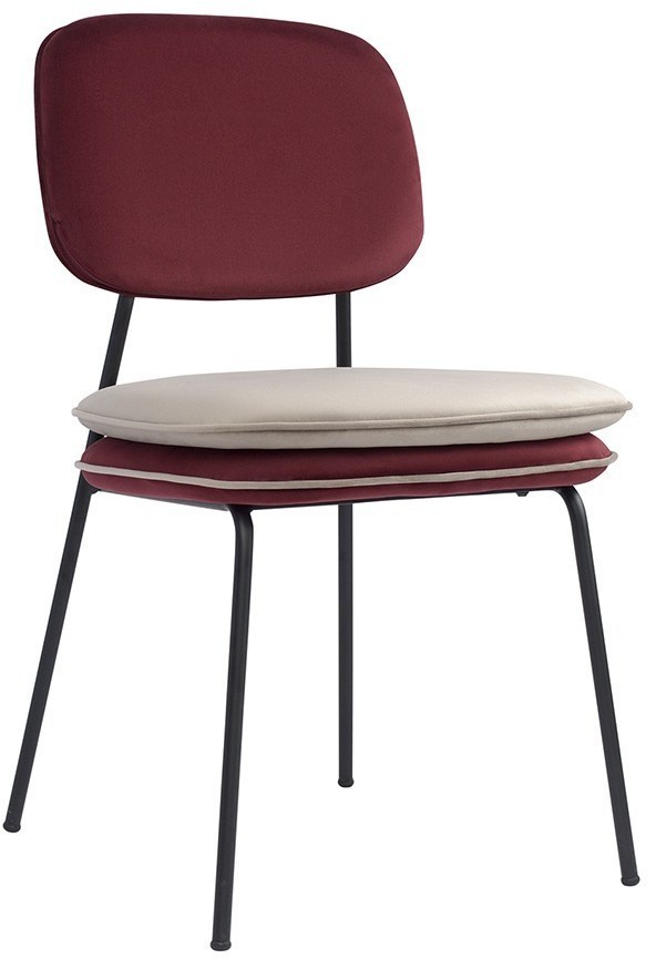 Стул с контрастным кантом pea, велюр, бордовый/бежевый (77291)