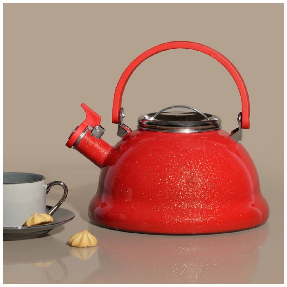 Чайник эмалированный со свистоком с эффектом металлик серия "deluxe" цв:красный 2,5 л. 21х23 см Agness (901-058)