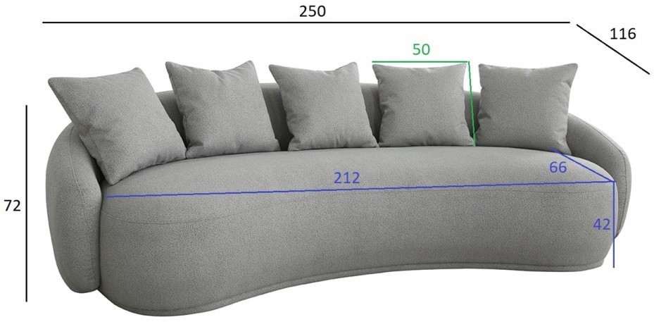 Диван Forli светло-серый 250*116*72см (TT-00013200)