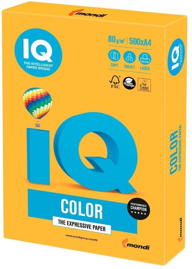 Бумага цветная для принтера IQ Сolor А4, 80 г/м2, 500 листов, оранжевая, NEOOR (72872)