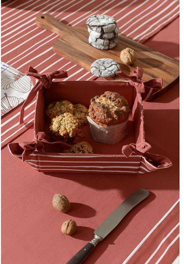 Корзинка для хлеба из хлопка терракотового цвета с принтом Полоски из коллекции prairie, 30х30 см (69732)