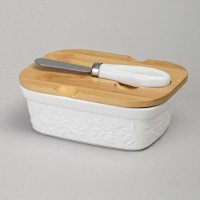 Масленка lefard &quot;flowers story&quot; с дер. крышкой, ножом для масла 15*11*6 см 330 мл (474-256)