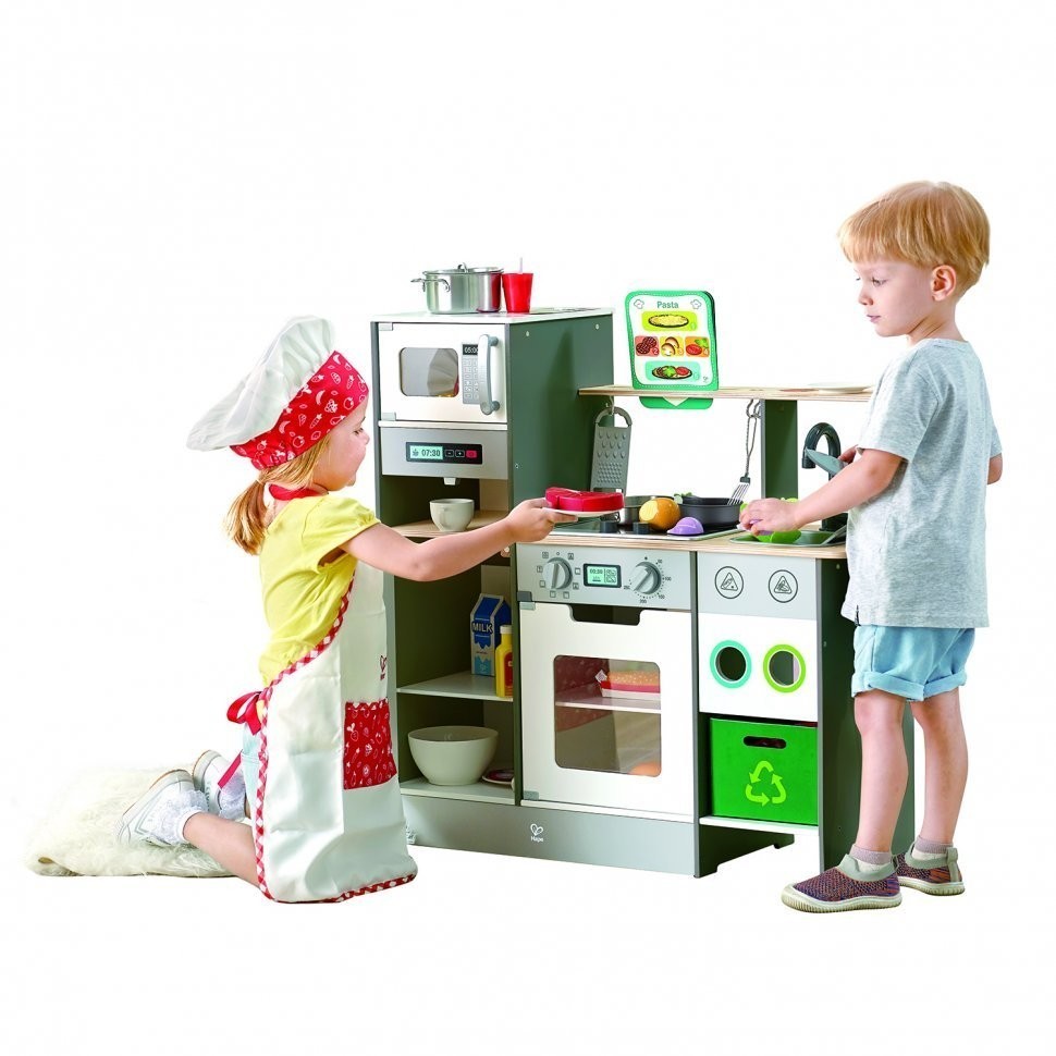 Детская деревянная кухня с аксессуарами "Делюкс Макси", свет, звук, воздушная фритюрница (E3178_HP)