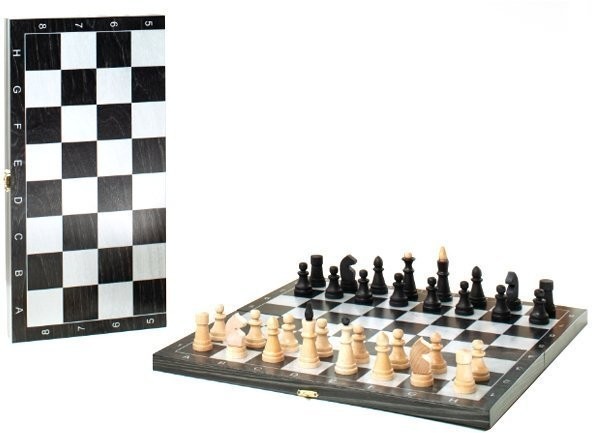 Шахматы обиходные деревянные "Объедовские" с малой деревянной черной доской, рисунок серебро "Класси (46166)