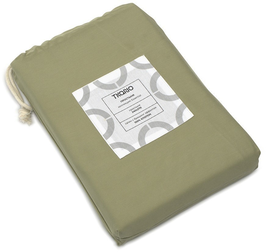 Простыня из сатина цвета шалфея с брашинг-эффектом из коллекции essential, 240х270 см (76101)