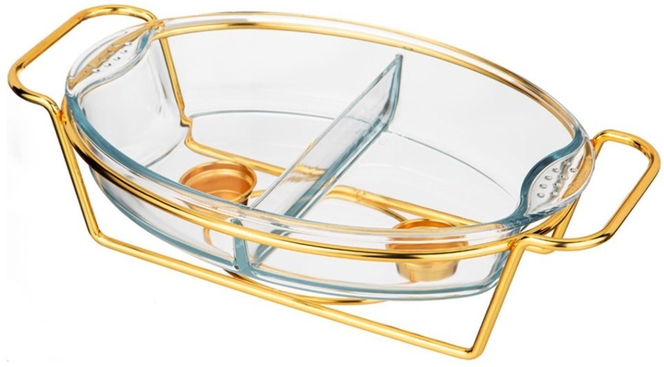 Мармит agness  овальный 2 отсека gold 2,6l (781-513)