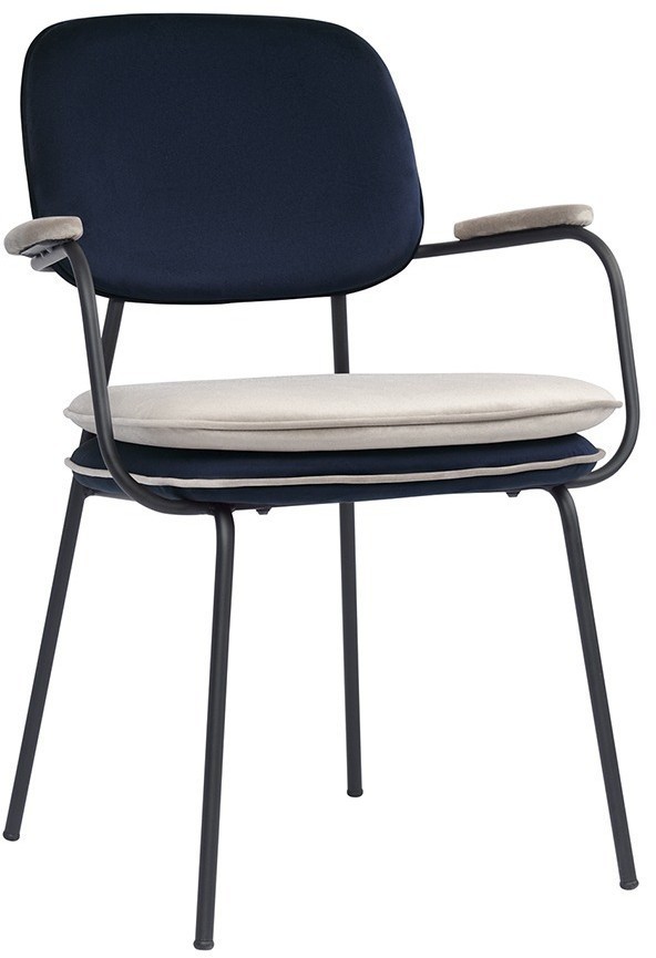 Стул с подлокотниками и контрастным кантом pea, велюр, темно-синий/бежевый (77106)
