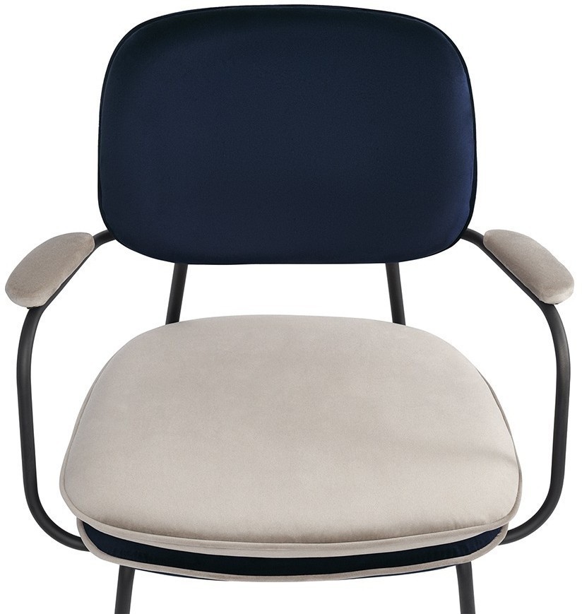 Стул с подлокотниками и контрастным кантом pea, велюр, темно-синий/бежевый (77106)