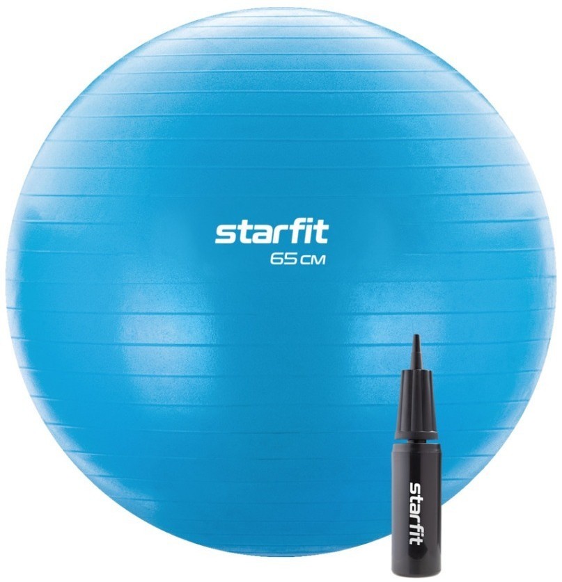 Фитбол STARFIT GB-109 антивзрыв, 1000 гр, с ручным насосом, синий, 65 см (1772509)
