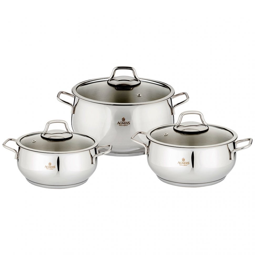 Набор кастрюль 6 пред. agness гармония 18x10/20x10/24x14 cm 2,5/3,1/6,3 л. нерж сталь 18/10 инд дно Agness (936-319)
