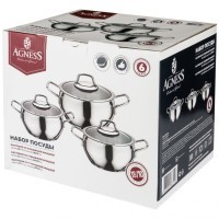 Набор кастрюль 6 пред. agness гармония 18x10/20x10/24x14 cm 2,5/3,1/6,3 л. нерж сталь 18/10 инд дно Agness (936-319)