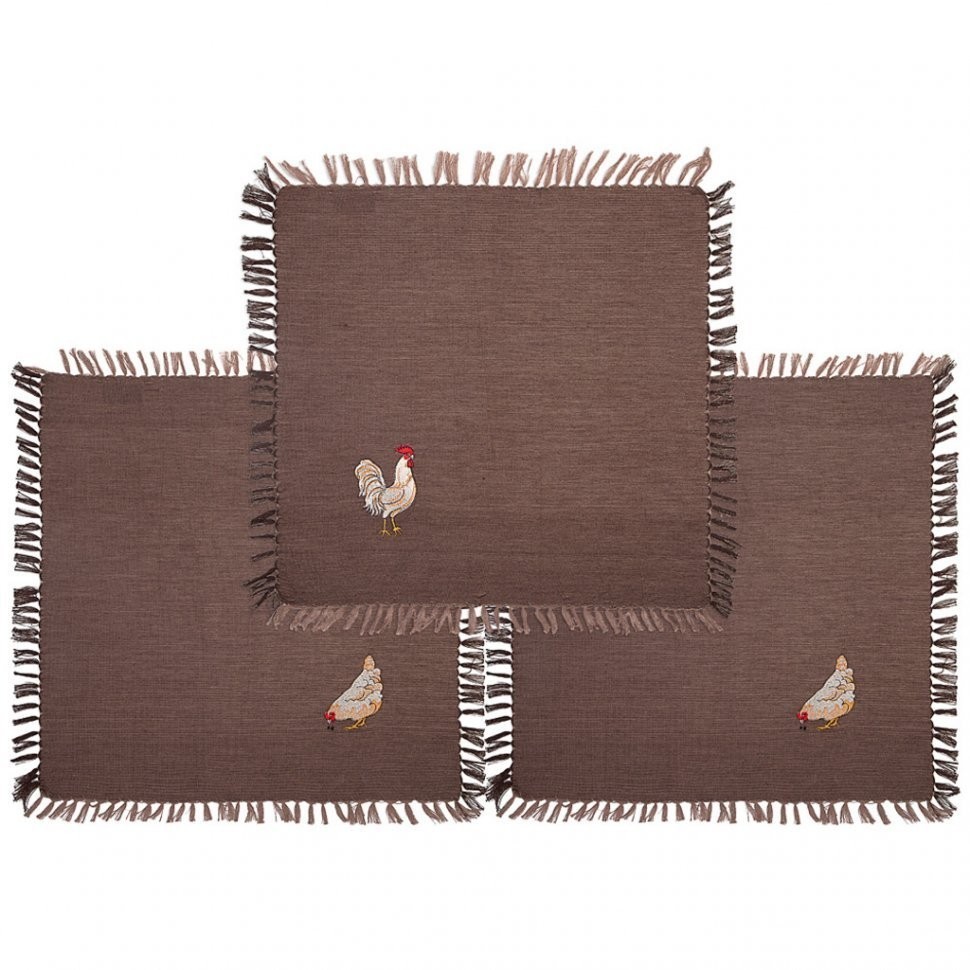 Комплект салфеток 40х40см из 3-шт"куриная семейка" 100% х/б, вышивка, коричневый SANTALINO (850-533-44)