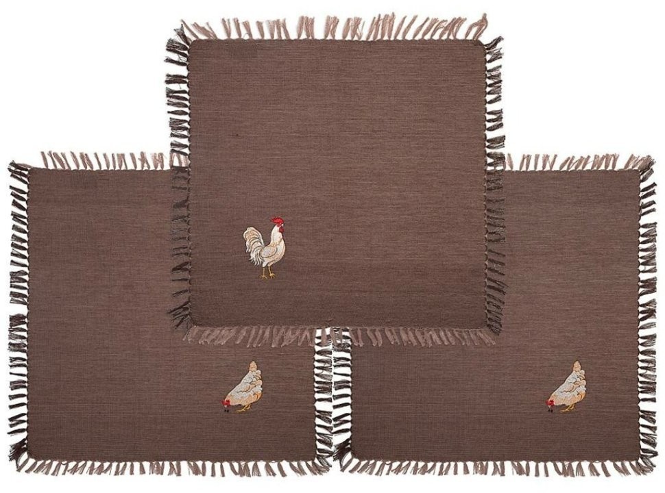 Комплект салфеток 40х40см из 3-шт"куриная семейка" 100% х/б, вышивка, коричневый SANTALINO (850-533-44)