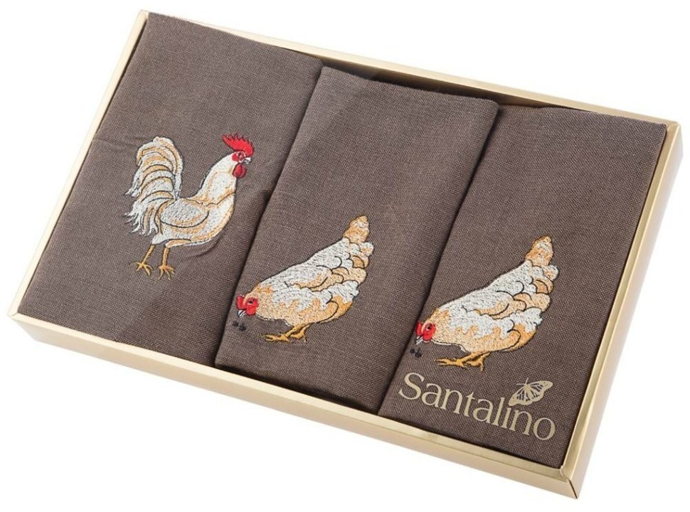 Комплект салфеток 40х40см из 3-шт"куриная семейка" 100% х/б, вышивка, коричневый SANTALINO (850-533-44)