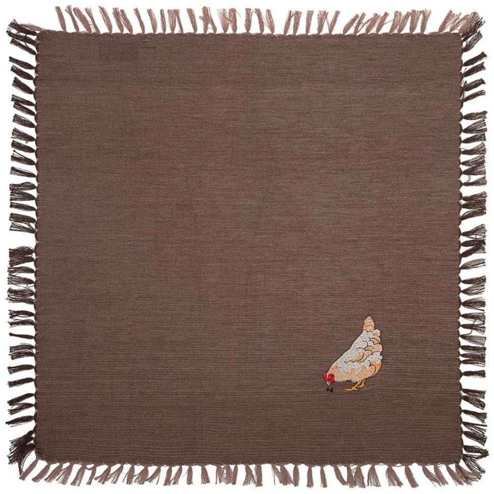Комплект салфеток 40х40см из 3-шт"куриная семейка" 100% х/б, вышивка, коричневый SANTALINO (850-533-44)