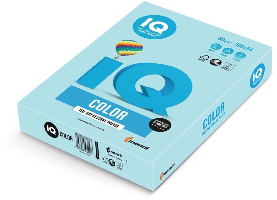Бумага цветная для принтера IQ Сolor А4, 80 г/м2, 500 листов, голубая, MB30 (72873)