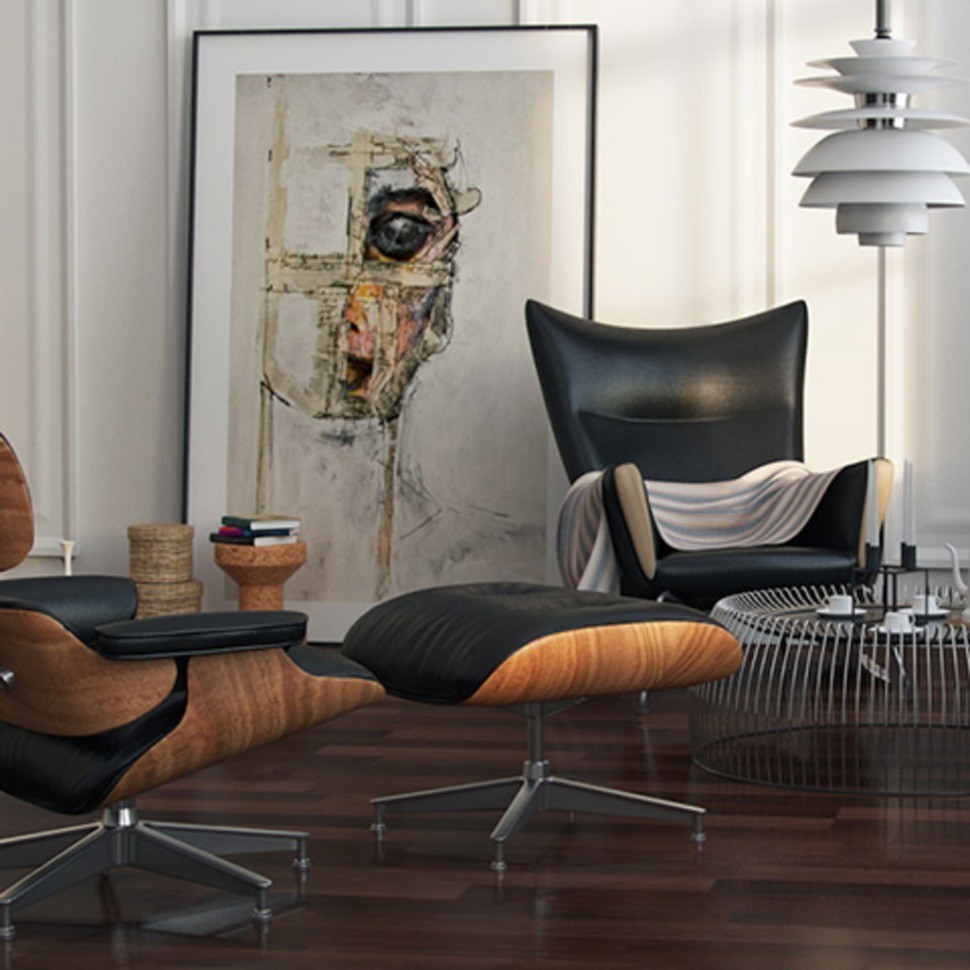 Пуф Eames Lounge EC-015/A5351walnut, металл, натуральная кожа, дерево, walnut/brown, ROOMERS FURNITURE