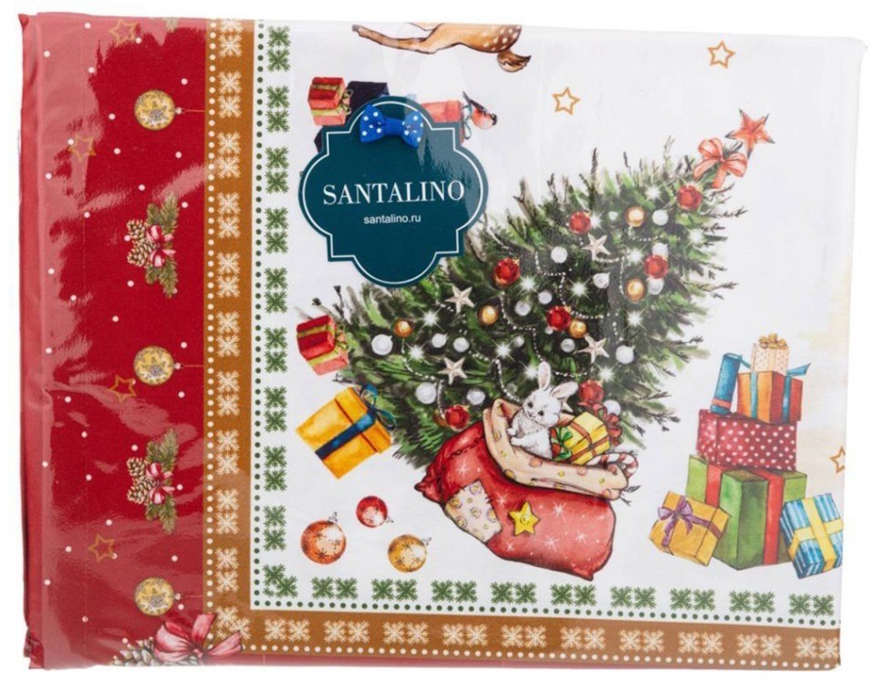 Скатерть "с новым годом" 140х300см ,красный,100% хлопок,твил с пропиткой SANTALINO (850-725-25)