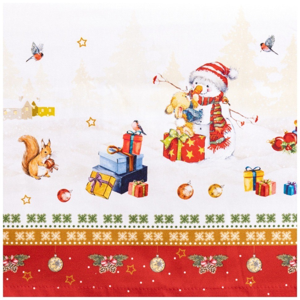 Скатерть "с новым годом" 140х300см ,красный,100% хлопок,твил с пропиткой SANTALINO (850-725-25)