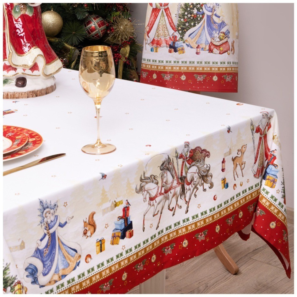 Скатерть "с новым годом" 140х300см ,красный,100% хлопок,твил с пропиткой SANTALINO (850-725-25)
