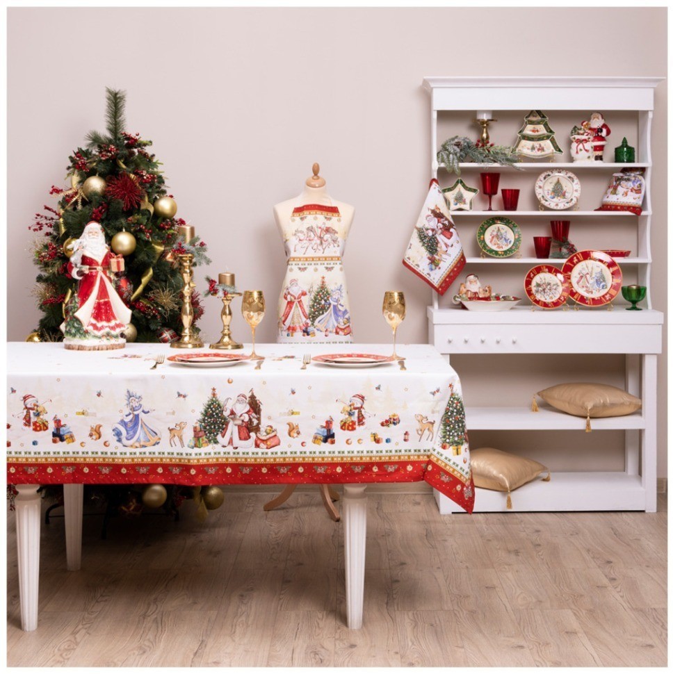 Скатерть "с новым годом" 140х300см ,красный,100% хлопок,твил с пропиткой SANTALINO (850-725-25)