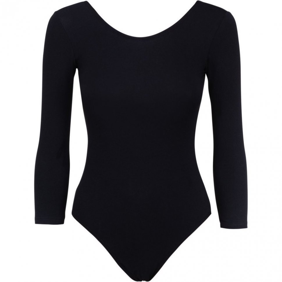 Купальник гимнастический AA-1411, рукав 3/4, хлопок, черный (36-42) (596451)