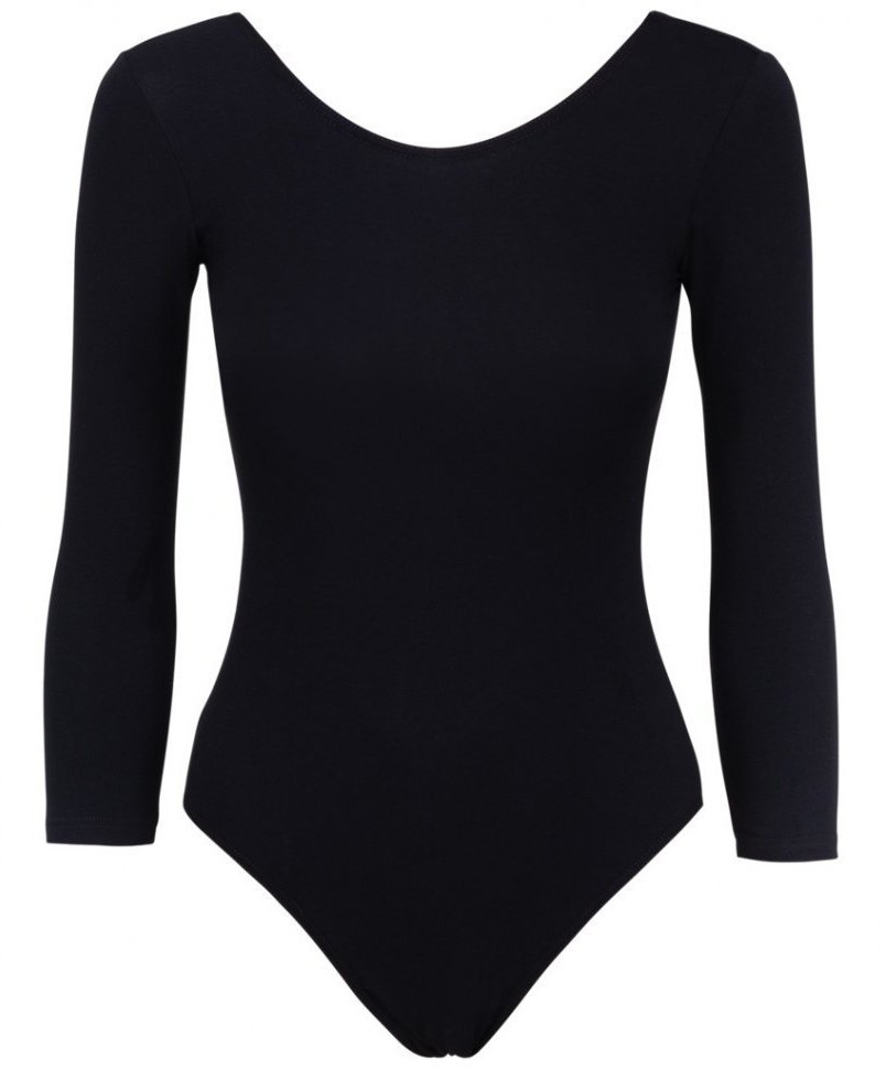 Купальник гимнастический AA-1411, рукав 3/4, хлопок, черный (36-42) (596451)