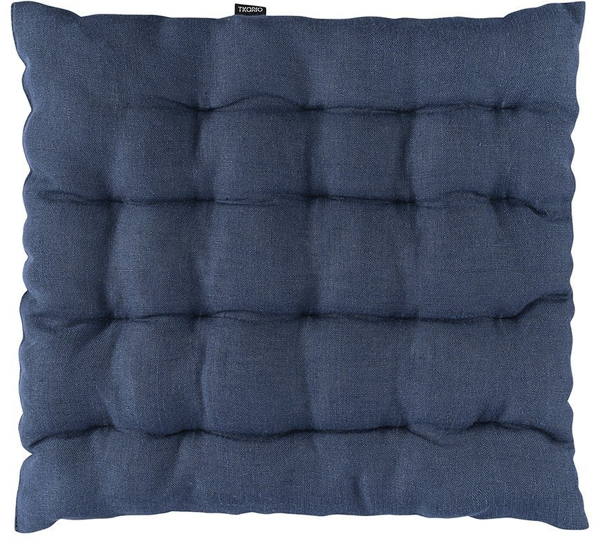 Подушка на стул из стираного льна синего цвета из коллекции essential, 40х40x4 см (76799)