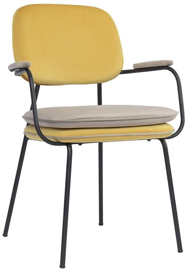 Стул с подлокотниками и контрастным кантом pea, велюр, желтый/бежевый (77104)
