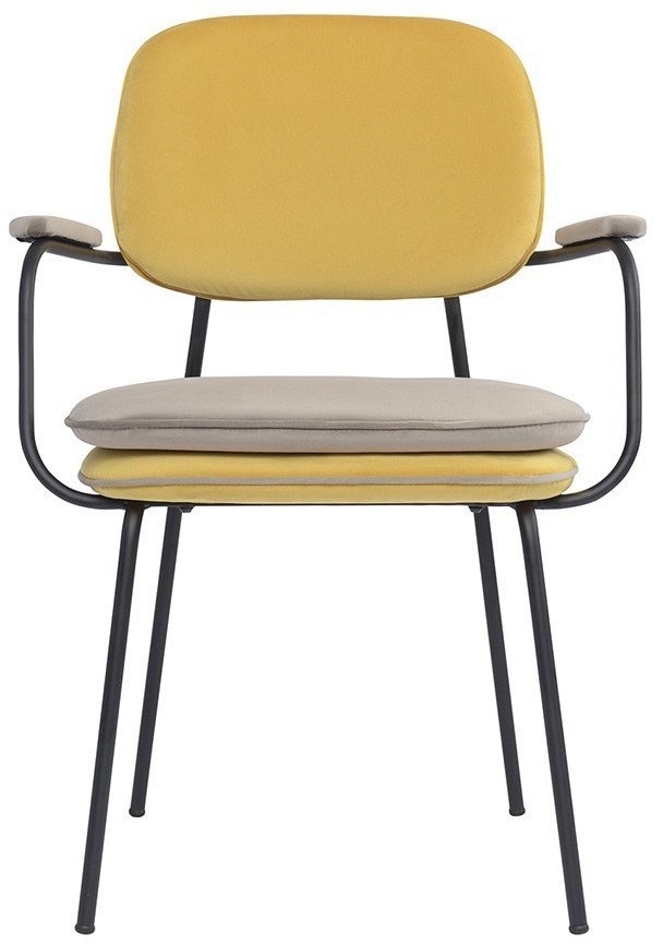 Стул с подлокотниками и контрастным кантом pea, велюр, желтый/бежевый (77104)