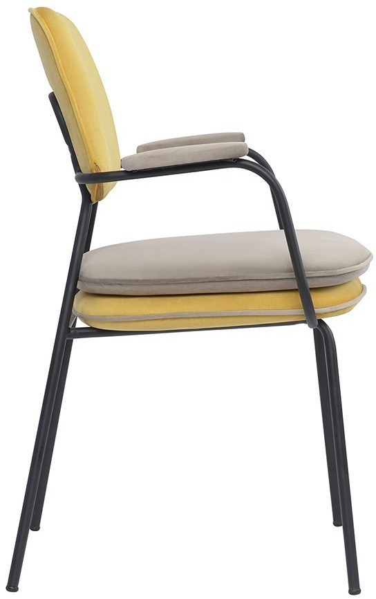 Стул с подлокотниками и контрастным кантом pea, велюр, желтый/бежевый (77104)